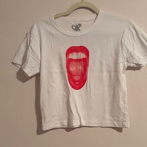 Olivia Rodrigo Perfect All American B*tch we White Tee with Red Mouth Graphic